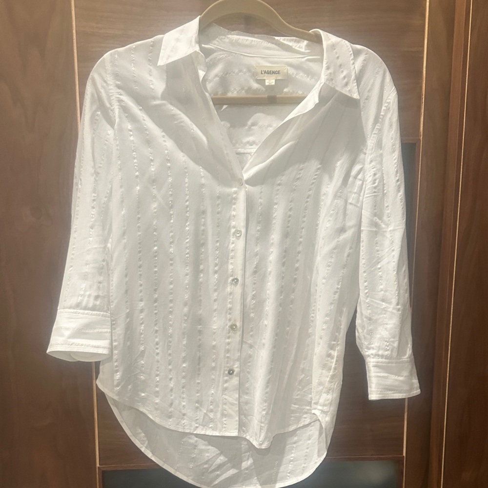 L'AGENCE White Textured Button-Down Shirt